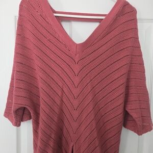 V-Neck Pink Knit Sweater